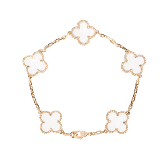 [Clover Jewelrys]CLOVER 5 MOTIF ROCK CRYSTAL PINK GOLD BRACELET