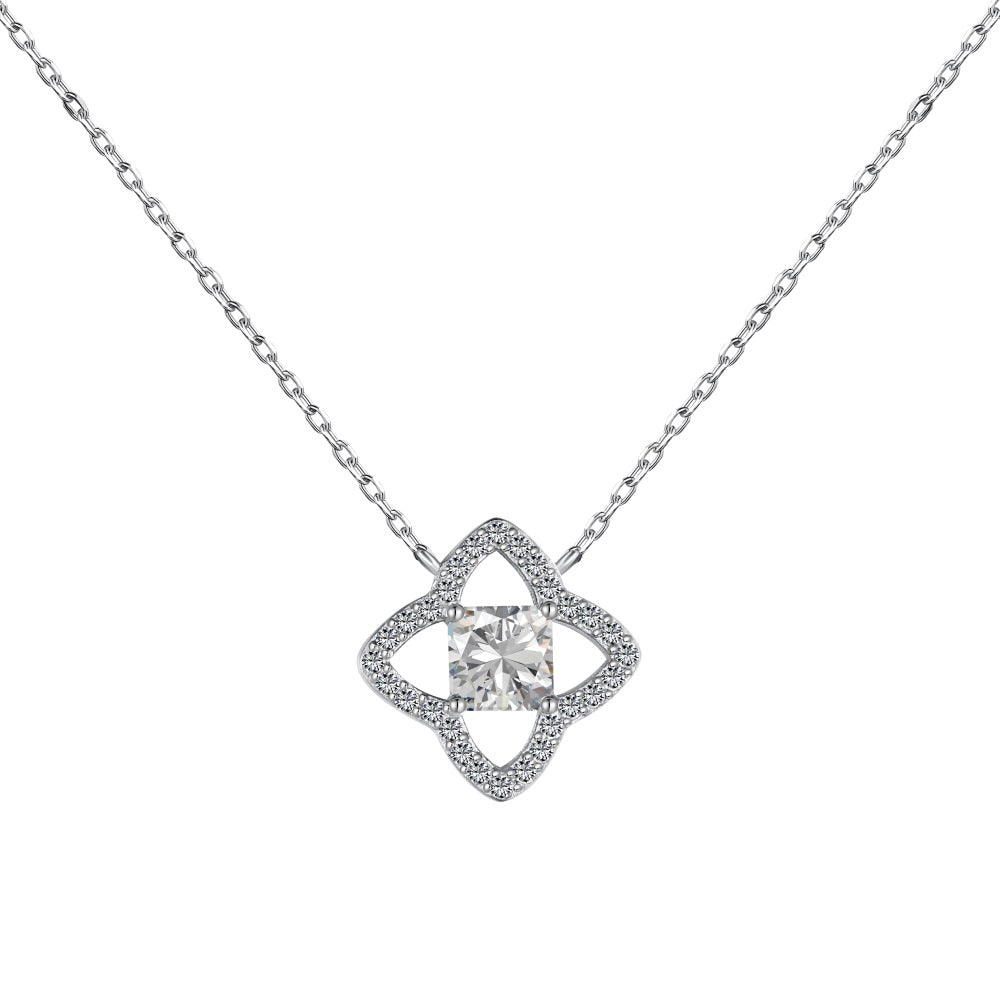 [Clover Jewelrys]Exquisite Flower Shape Princess Cut Necklace