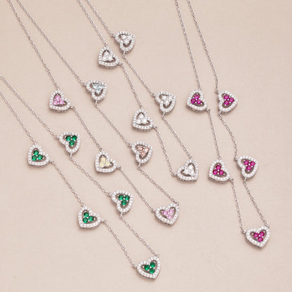 [Clover Jewelrys]Sparkling Five Heart Necklace