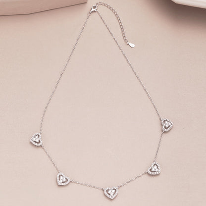 [Clover Jewelrys]Sparkling Five Heart Necklace