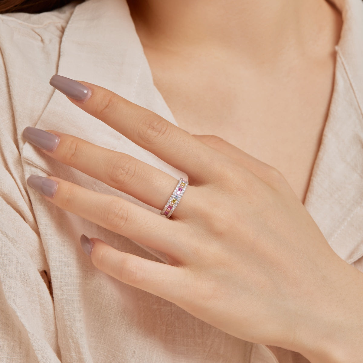 [Clover Jewelrys]Delicate Colorful Round Cut Daily Ring