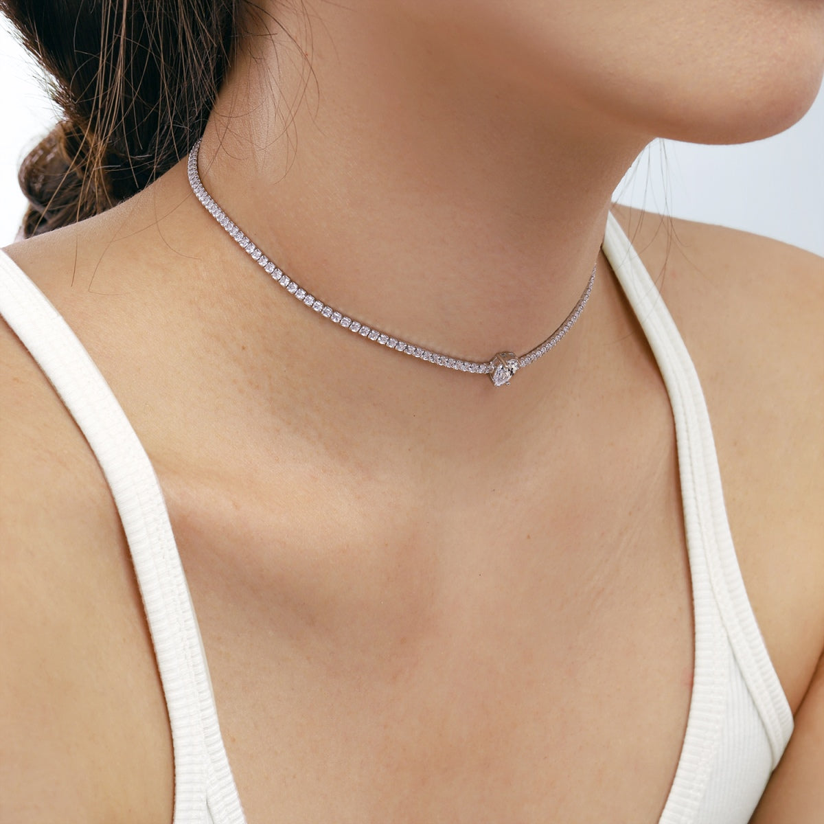 [Clover Jewelrys]1.0 carat Unique Pear Cut Tennis Necklace