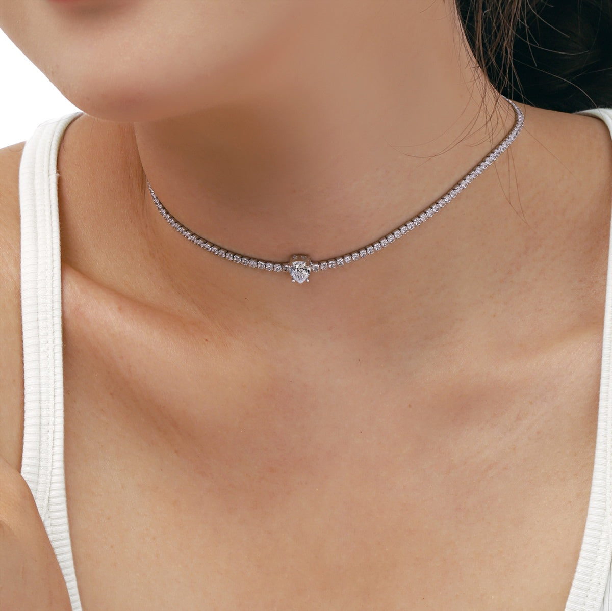 [Clover Jewelrys]1.0 carat Unique Pear Cut Tennis Necklace