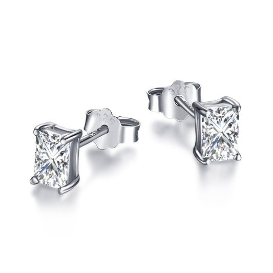 [Clover Jewelrys]Stylish Shiny Rectangular Center Stone Stud Earrings