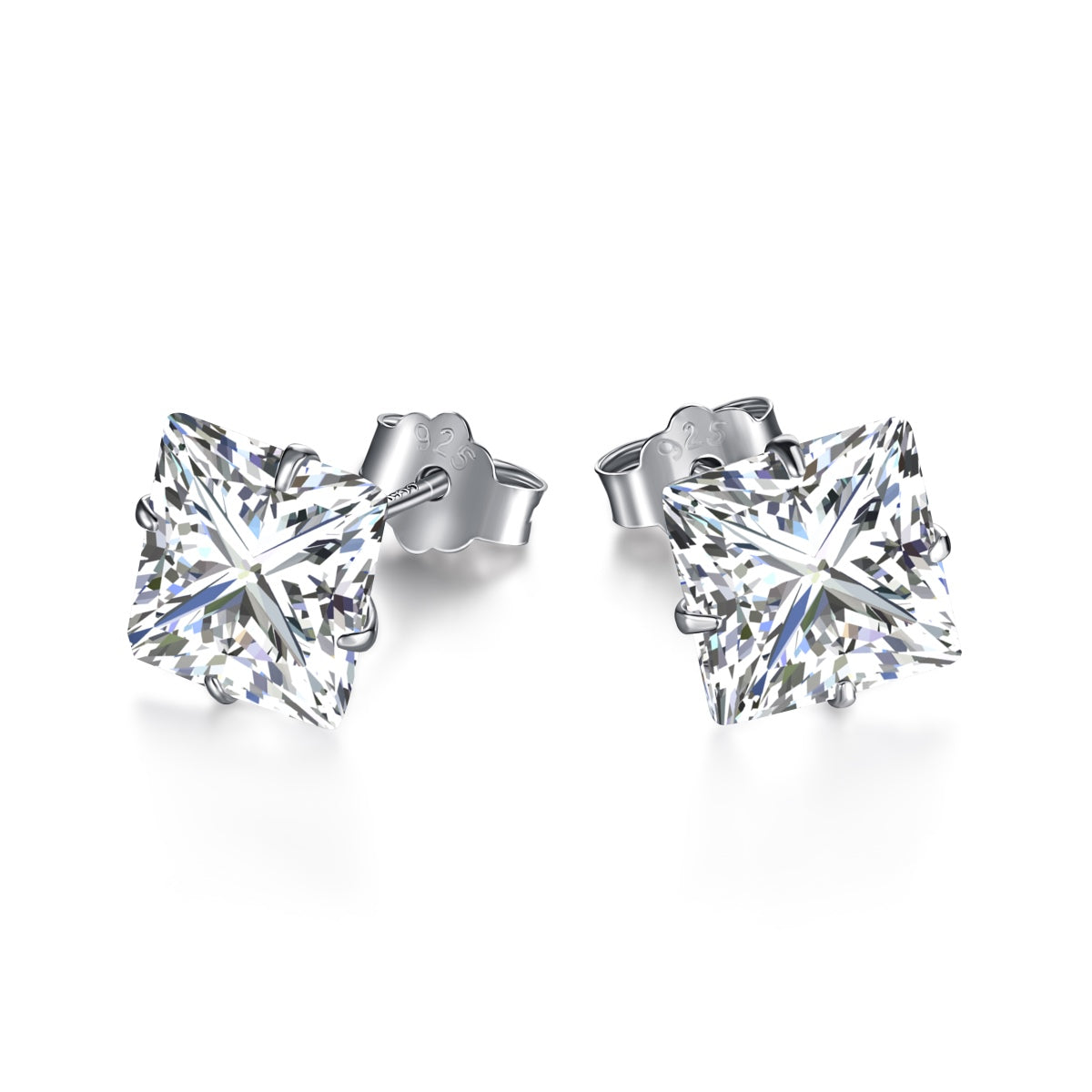 [Clover Jewelrys]Stylish Shiny Square Center Stone Stud Earrings