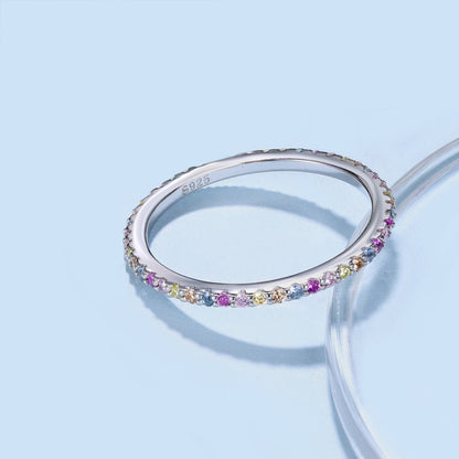 [Clover Jewelrys]Ornate Colorful Round Cut Tennis Ring