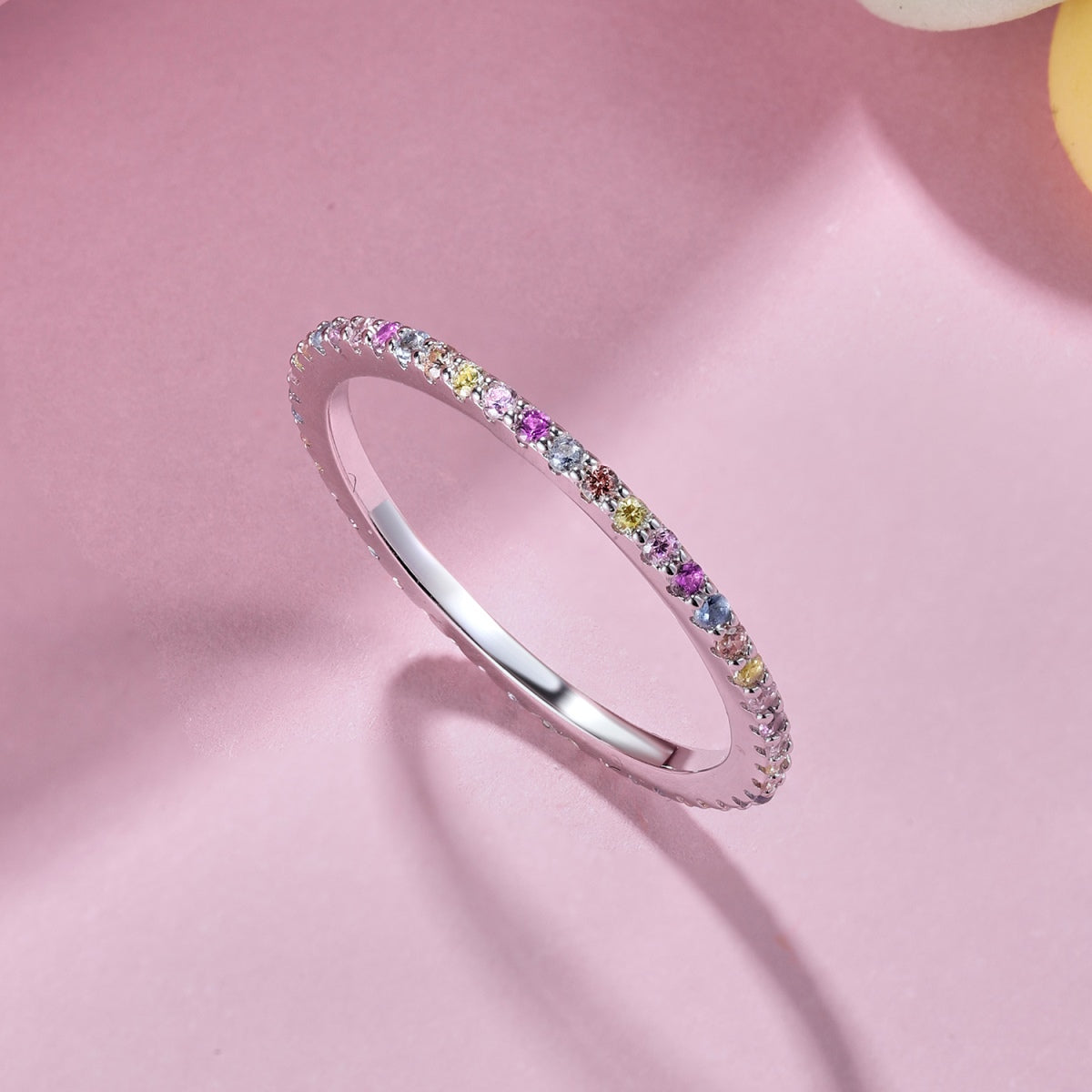 [Clover Jewelrys]Ornate Colorful Round Cut Tennis Ring