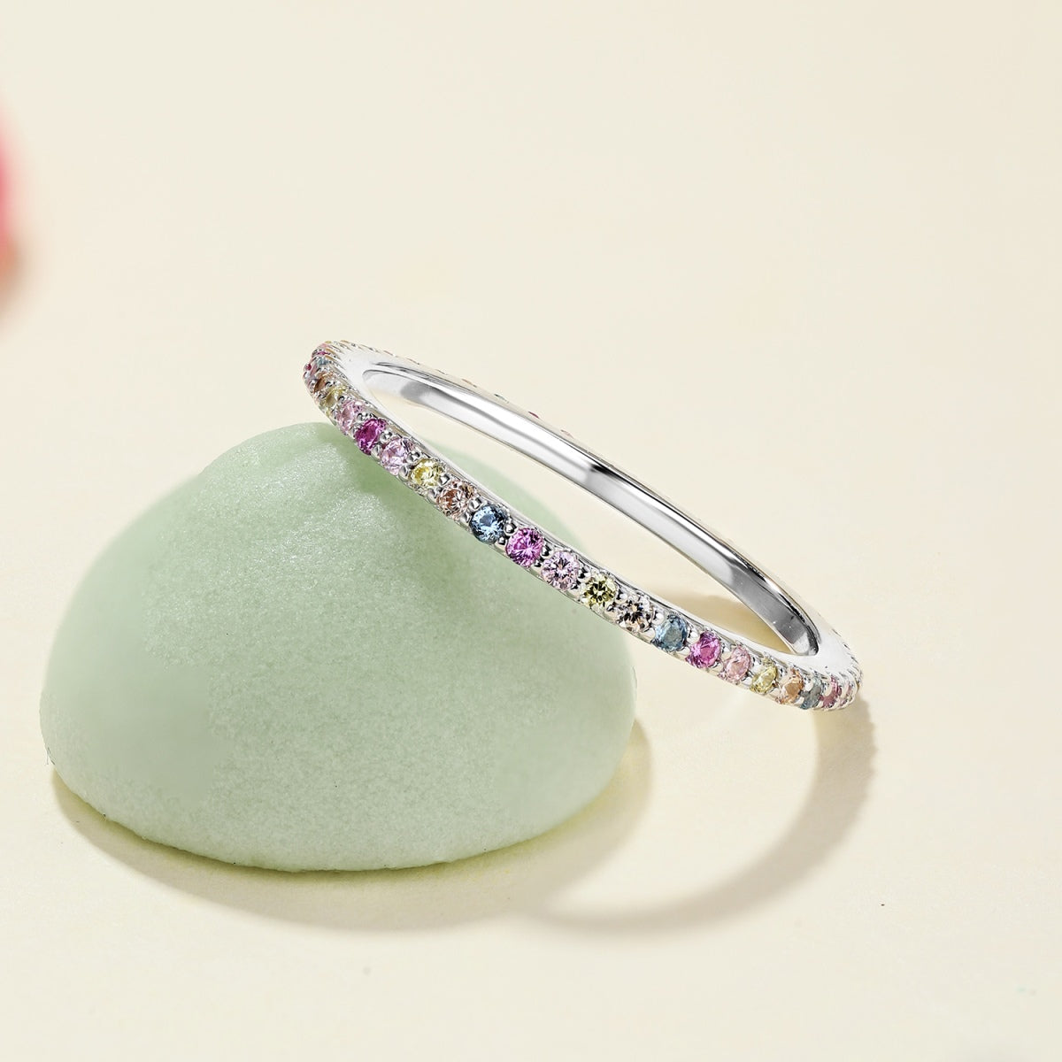 [Clover Jewelrys]Ornate Colorful Round Cut Tennis Ring