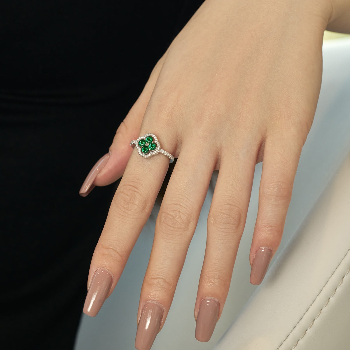 [Clover Jewelrys]Four Leaf Clover Flower Design Ring