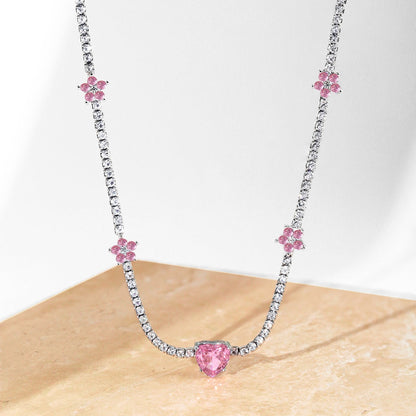 [Clover Jewelrys]Dazzling Pink Heart Flower Necklace