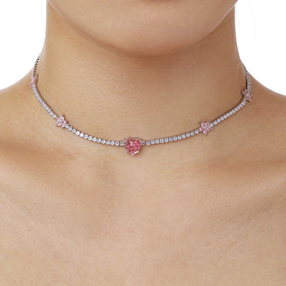 [Clover Jewelrys]Dazzling Pink Heart Flower Necklace