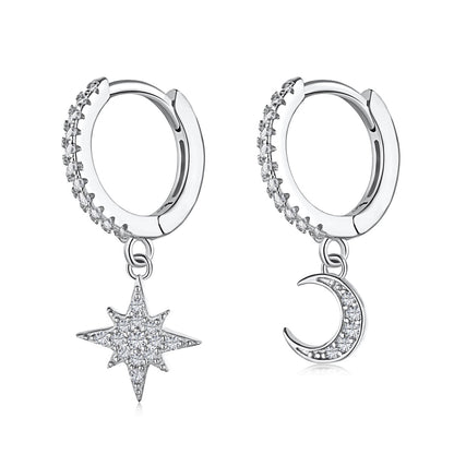 [Clover Jewelrys]Star and Moon Asymmetric Earrings