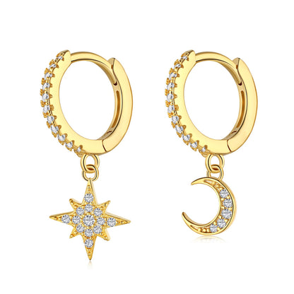 [Clover Jewelrys]Star and Moon Asymmetric Earrings