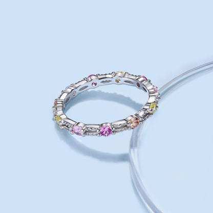 [Clover Jewelrys]Sparkling Colorful Round Cut Tennis Ring