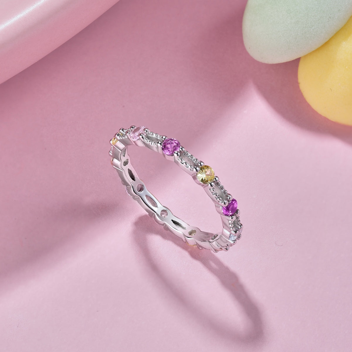 [Clover Jewelrys]Sparkling Colorful Round Cut Tennis Ring