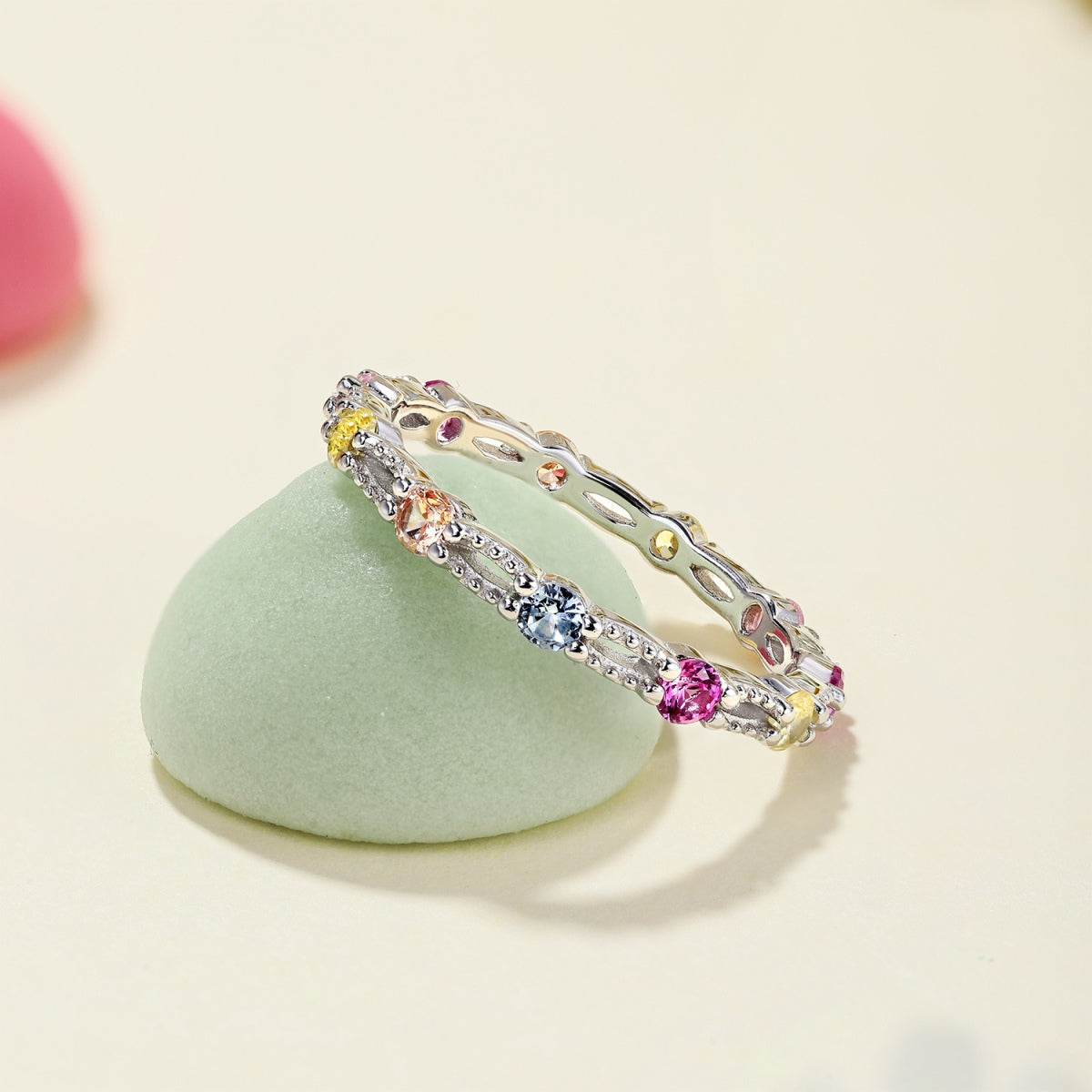 [Clover Jewelrys]Sparkling Colorful Round Cut Tennis Ring