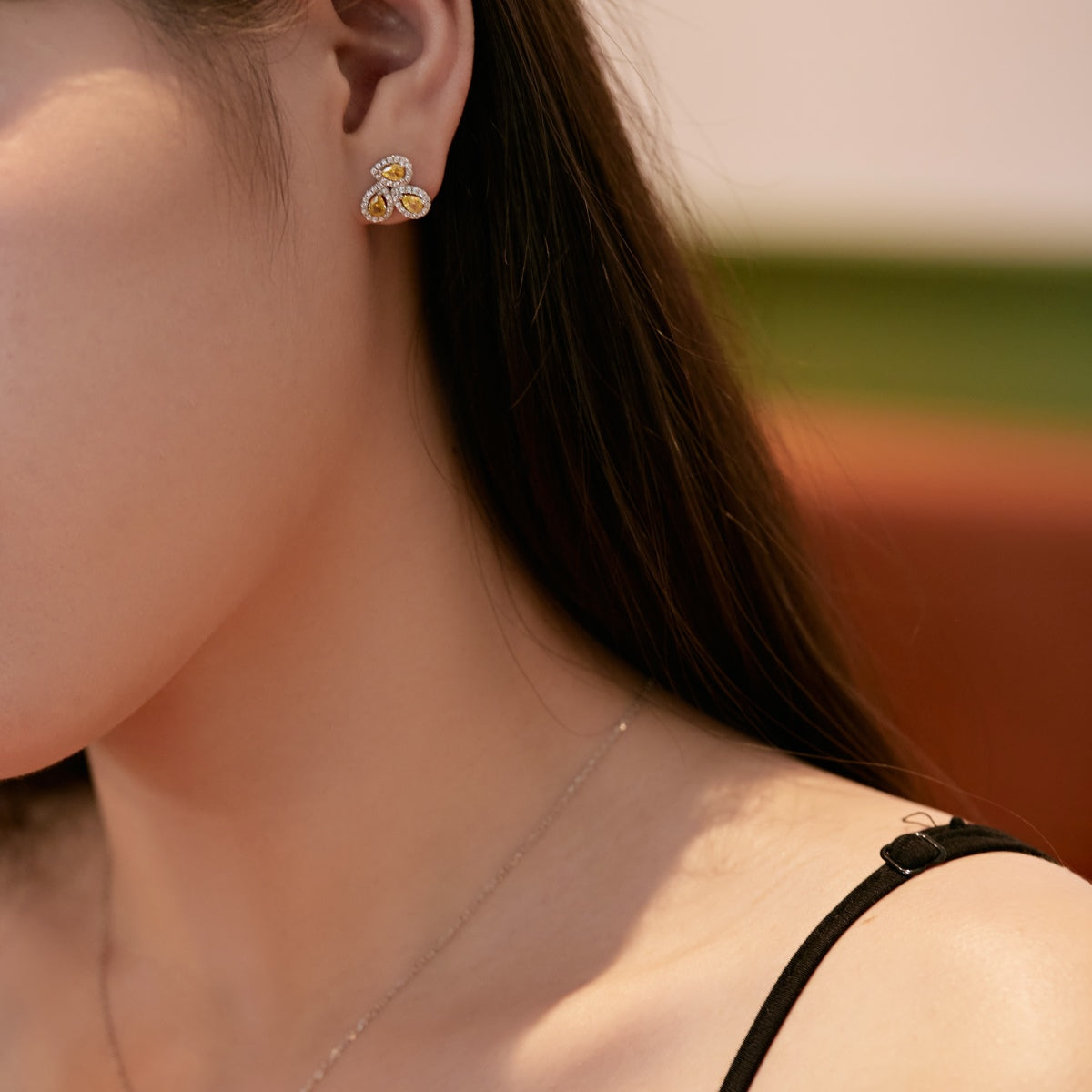 [Clover Jewelrys]Ornate Flower Shape Pear Cut Lover Earrings