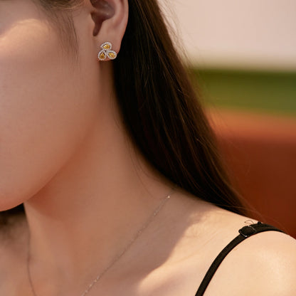 [Clover Jewelrys]Ornate Flower Shape Pear Cut Lover Earrings