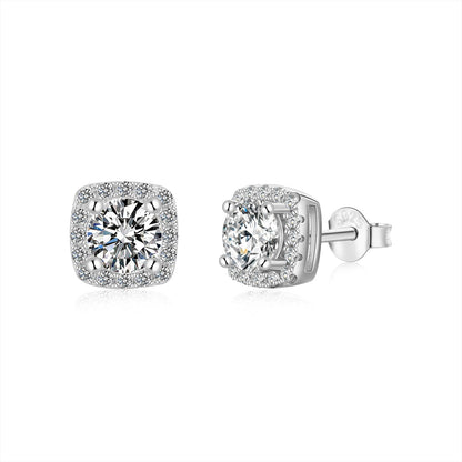 [Clover Jewelrys]Classic Round Center Stone Stud Earrings