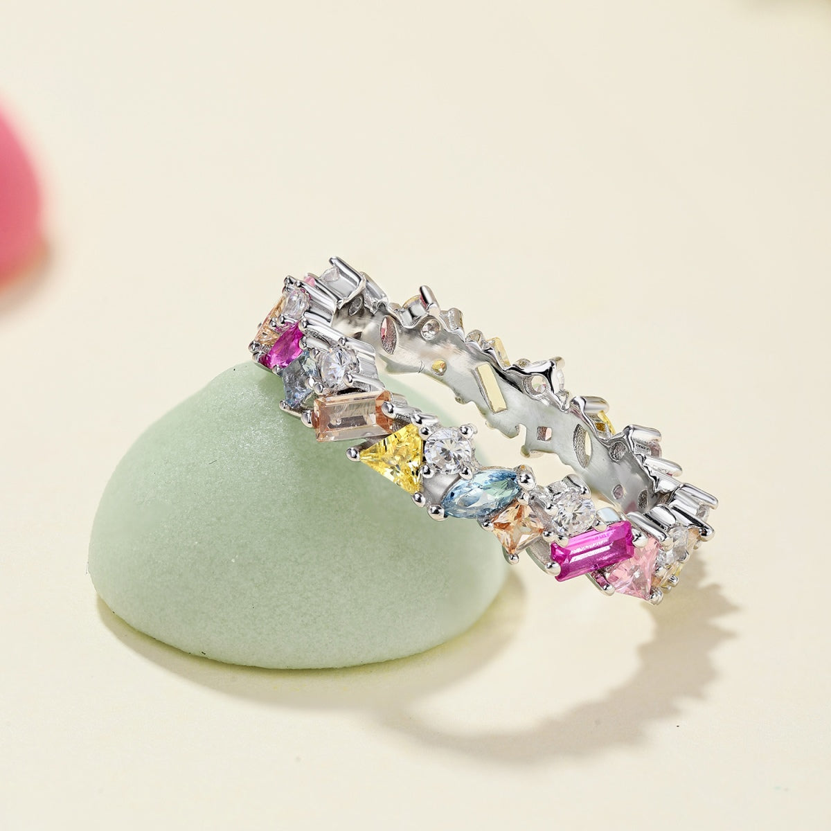 [Clover Jewelrys]Dazzling Polychromatic Multi cut Daily Ring