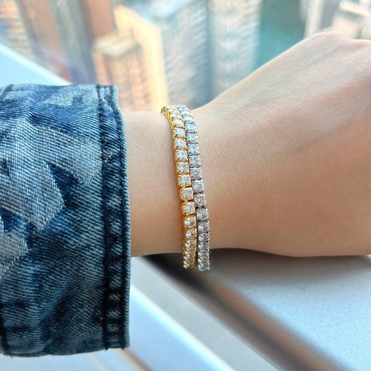 [Clover Jewelrys]Sparkling Radiant Princess Cut Tennis Bracelet