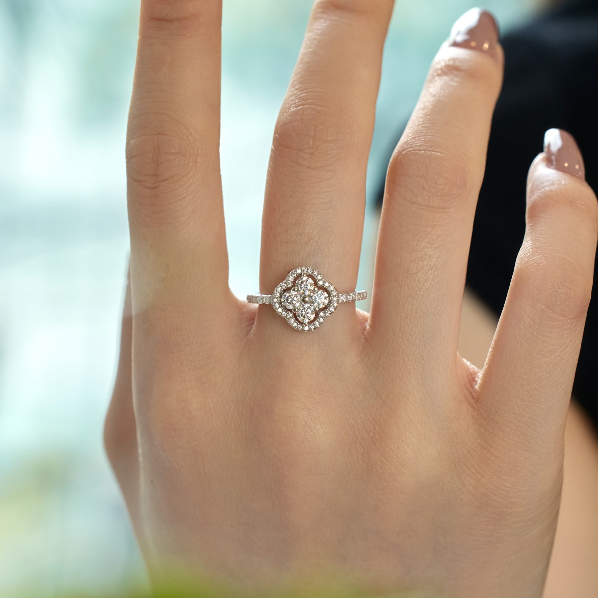 [Clover Jewelrys]Four Leaf Clover Flower Design Ring