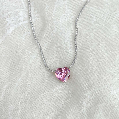 [Clover Jewelrys]8.0 Carat Versatile Colorful Sweet Heart-Shaped Tennis Necklace