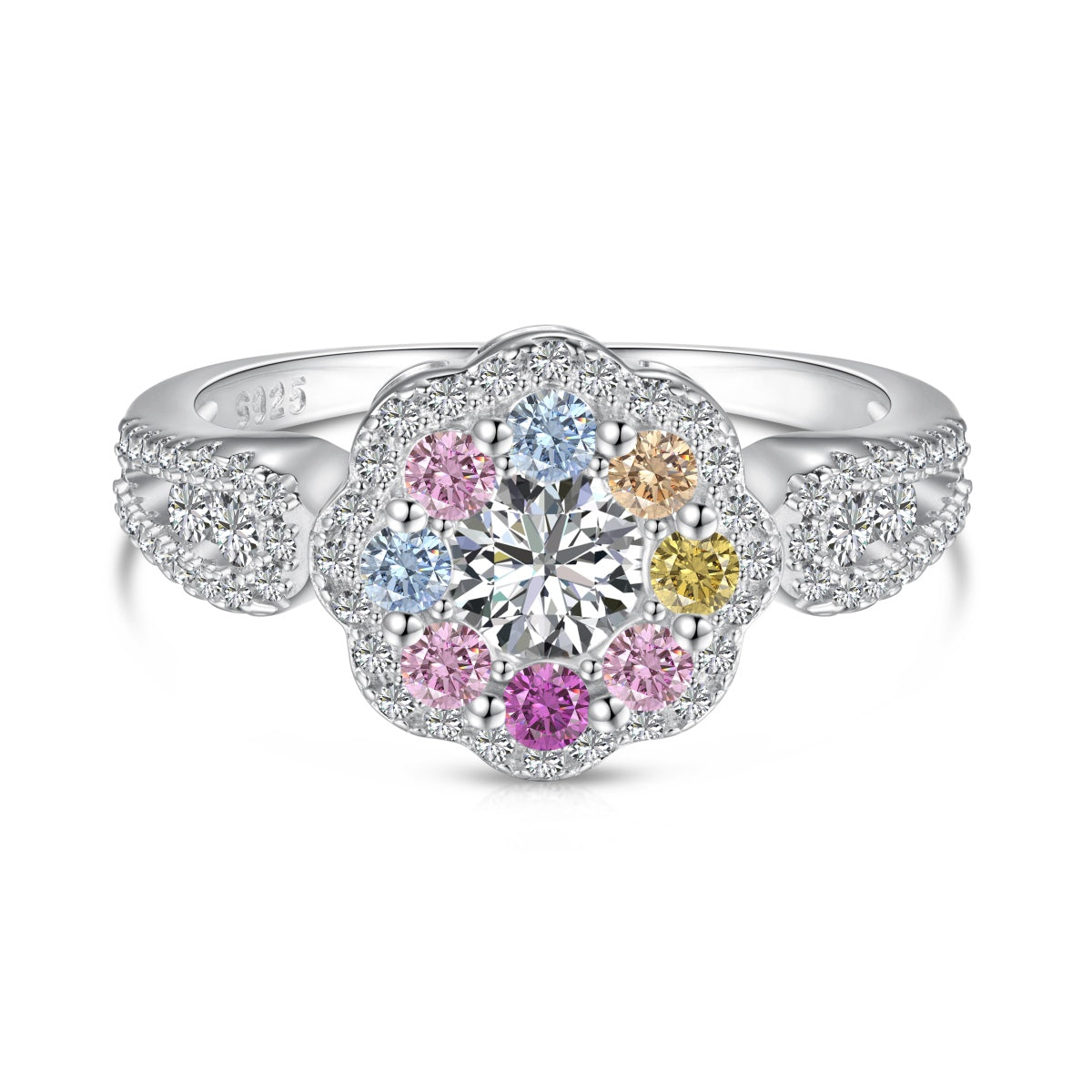 [Clover Jewelrys]Delicate Colorful Round Cut Flower Shape Wedding Ring