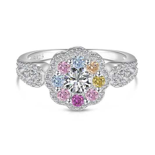 [Clover Jewelrys]Delicate Colorful Round Cut Flower Shape Wedding Ring