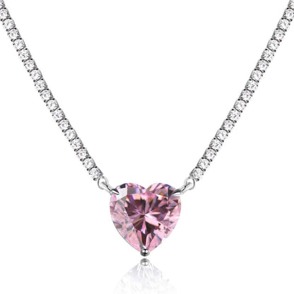 [Clover Jewelrys]8.0 Carat Versatile Colorful Sweet Heart-Shaped Tennis Necklace