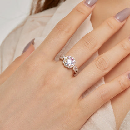 [Clover Jewelrys]Delicate Colorful Round Cut Flower Shape Wedding Ring