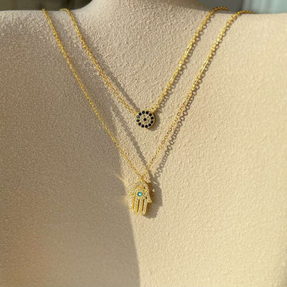 [Clover Jewelrys]Demon Eye Hamsa Palm Necklace