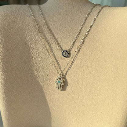 [Clover Jewelrys]Demon Eye Hamsa Palm Necklace