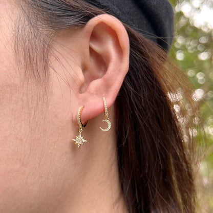 [Clover Jewelrys]Star and Moon Asymmetric Earrings