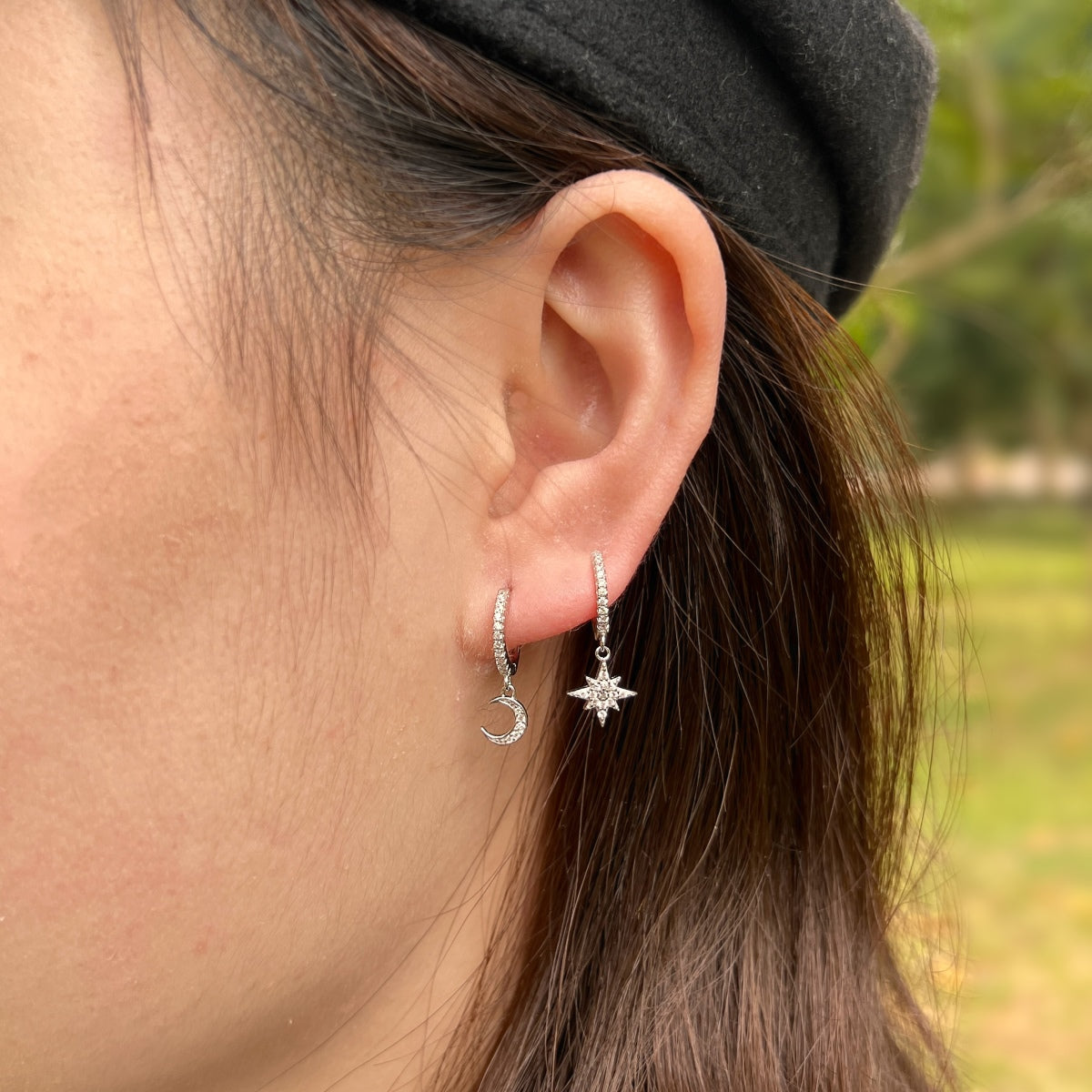 [Clover Jewelrys]Star and Moon Asymmetric Earrings