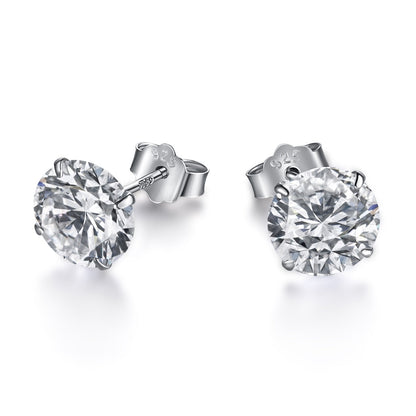 [Clover Jewelrys]Stylish Shiny Round Center Stone Stud Earrings