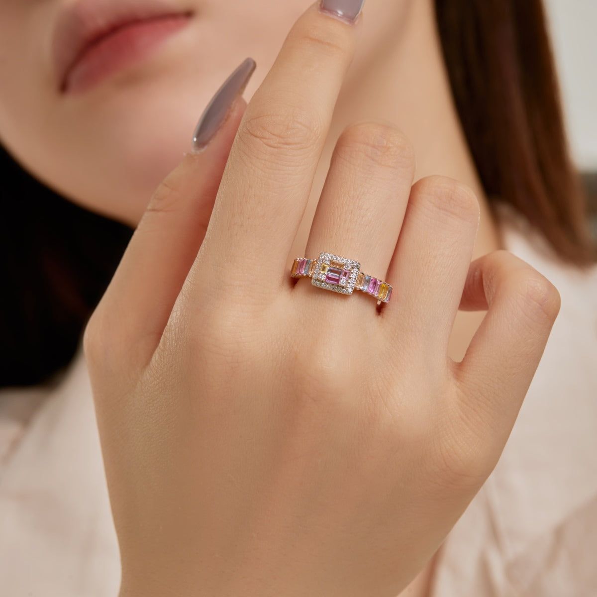 [Clover Jewelrys]Exquisite Colorful Radiant Cut Party Ring