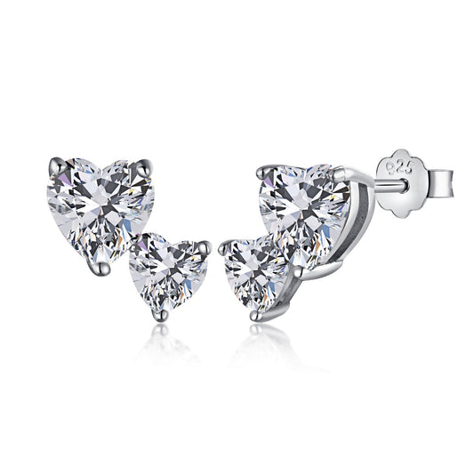 [Clover Jewelrys]Double Heart-Shape Classic Princess Style Earrings