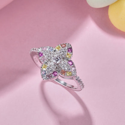 [Clover Jewelrys]Luxurious Colorful Flower Shape Banquet Ring