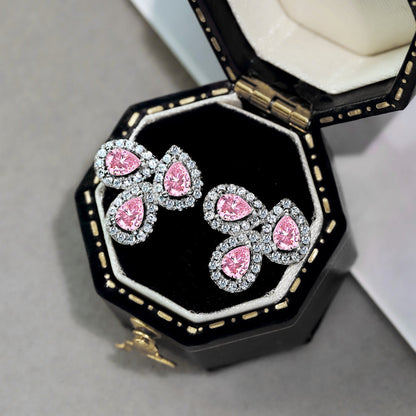 [Clover Jewelrys]Ornate Flower Shape Pear Cut Lover Earrings