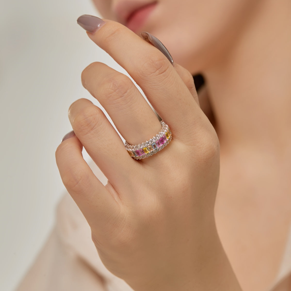 [Clover Jewelrys]Dainty Colorful Radiant Cut Daily Ring