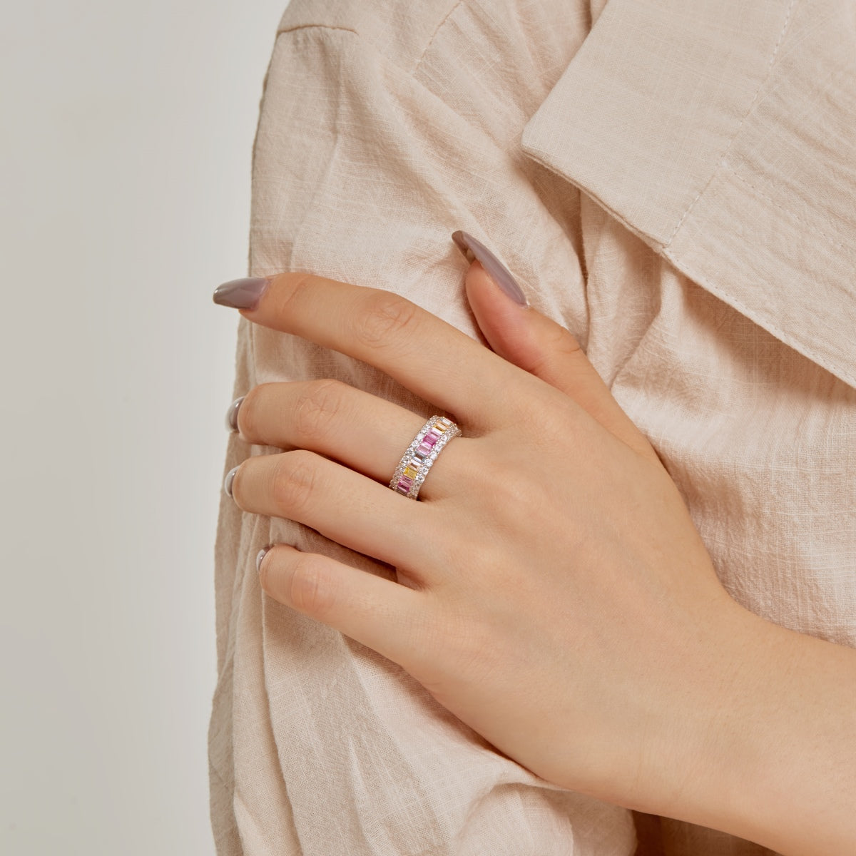 [Clover Jewelrys]Dainty Colorful Radiant Cut Daily Ring