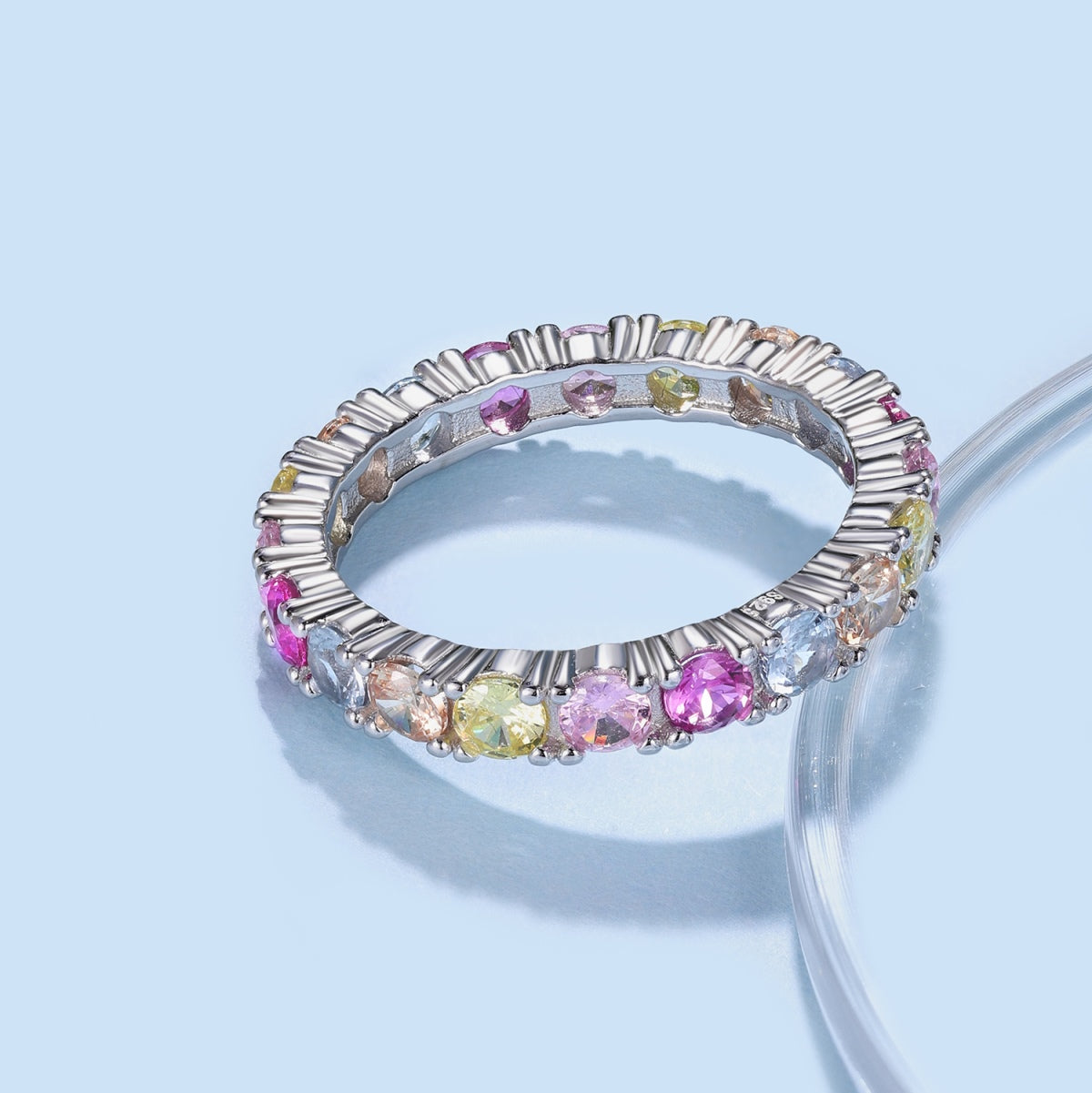 [Clover Jewelrys]Dazzling Lustrous Round Cut Tennis Ring