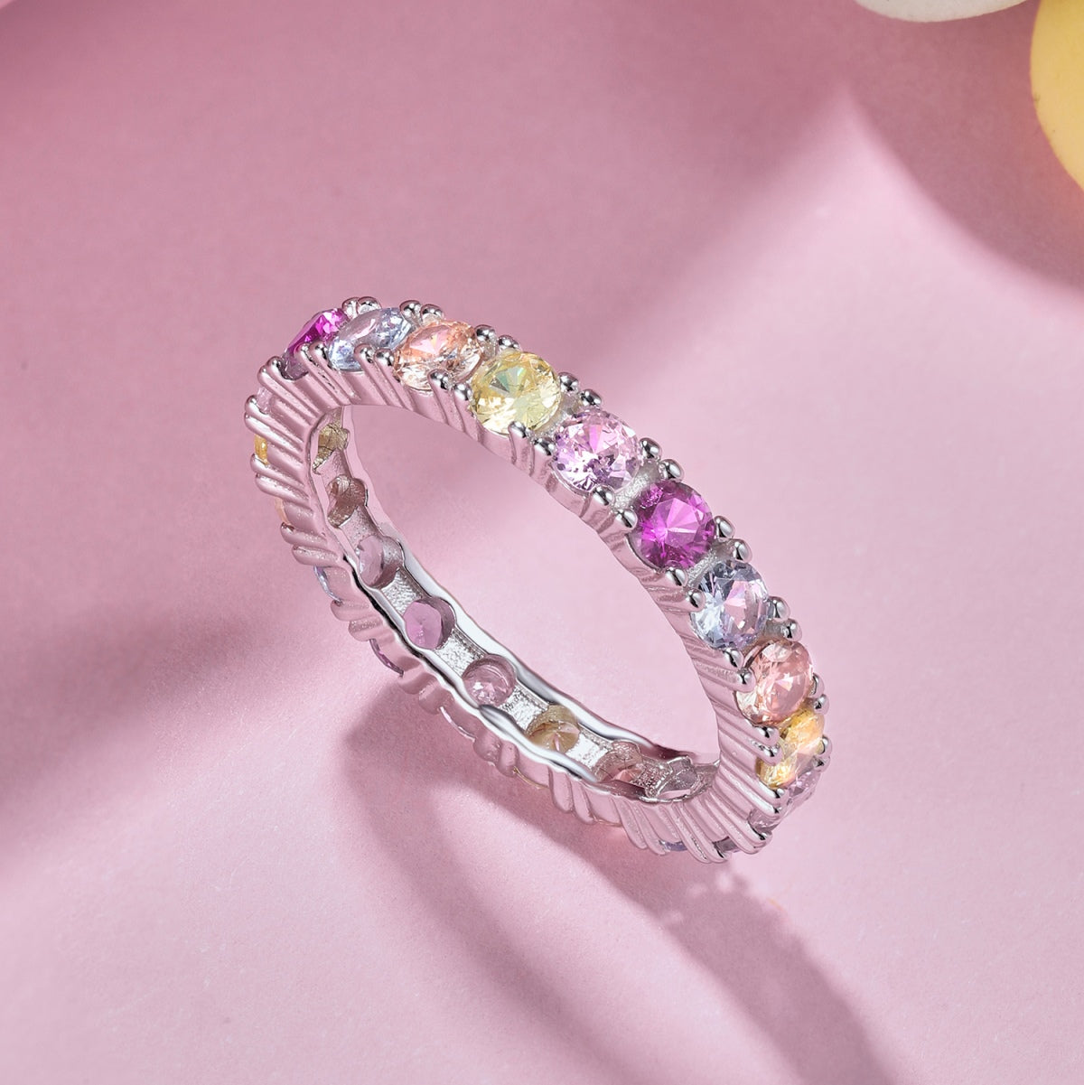 [Clover Jewelrys]Dazzling Lustrous Round Cut Tennis Ring