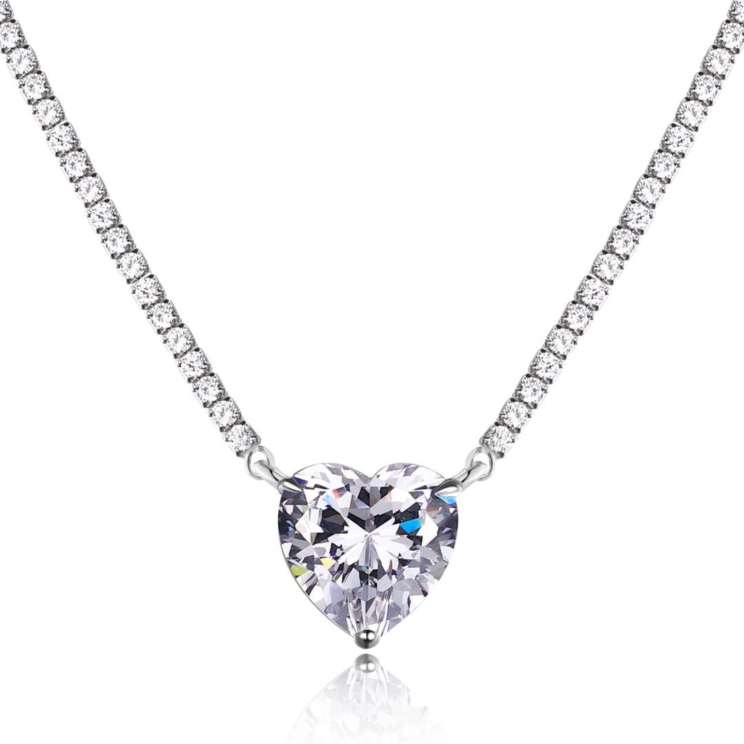 [Clover Jewelrys]8.0 Carat Versatile Colorful Sweet Heart-Shaped Tennis Necklace