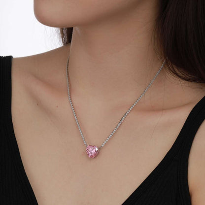 [Clover Jewelrys]8.0 Carat Versatile Colorful Sweet Heart-Shaped Tennis Necklace