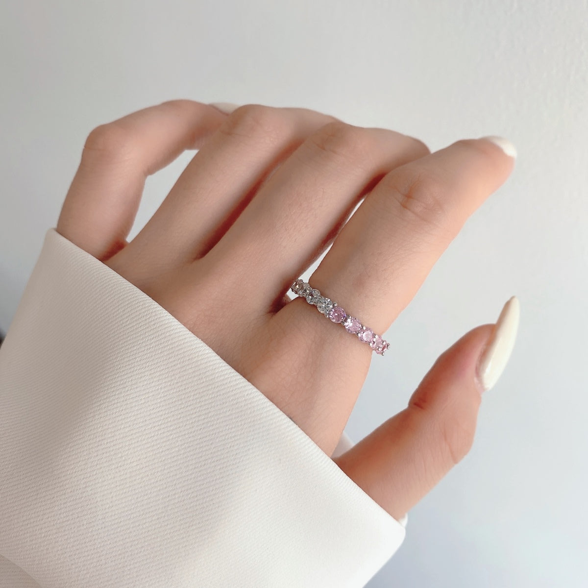 [Clover Jewelrys]Sparkling Round Cut Tennis Ring