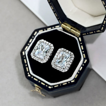 [Clover Jewelrys]1.0 Carat Luxurious Dainty Emerald Cut Daily Earrings