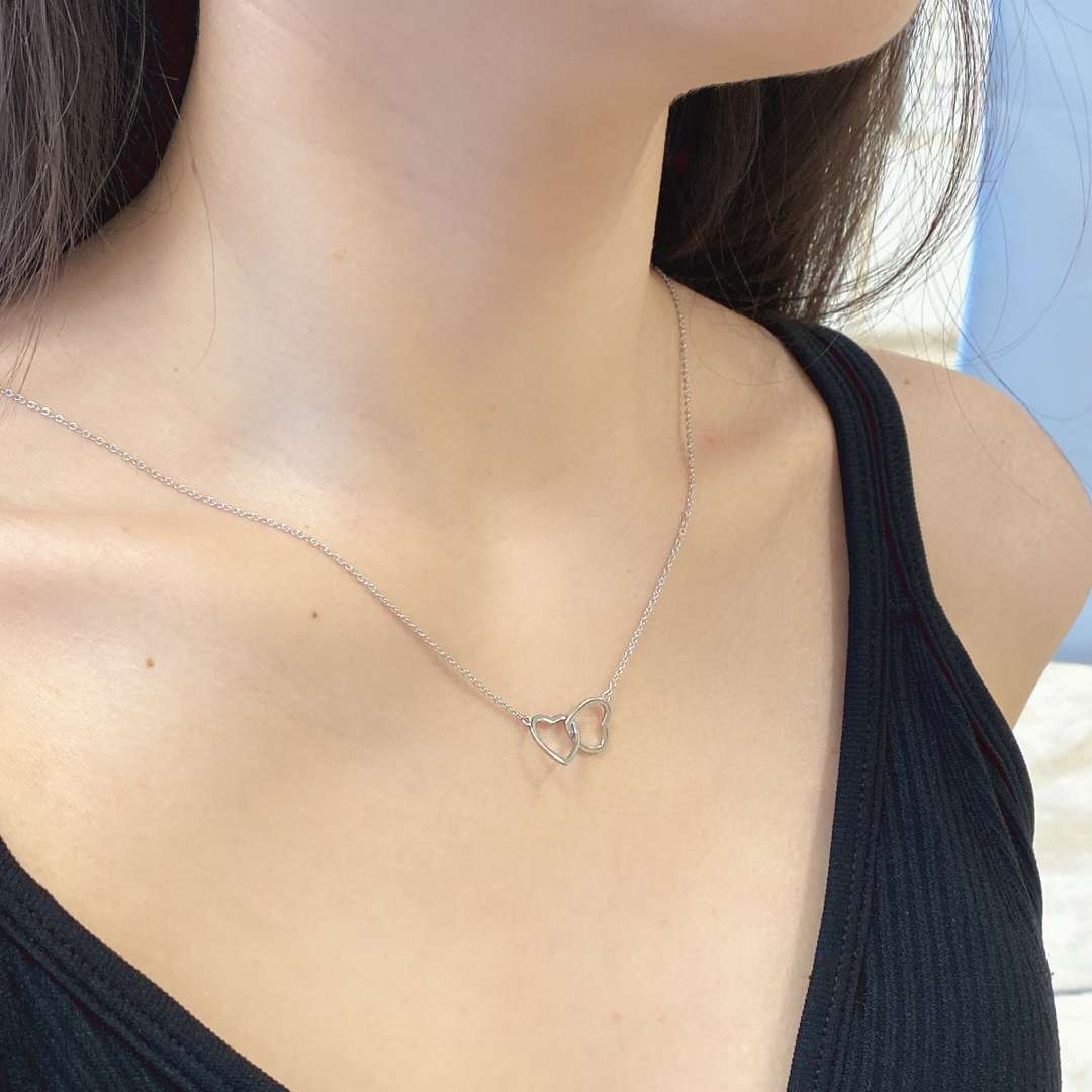 [Clover Jewelrys]Sterling Silver Love Double Ring Necklace