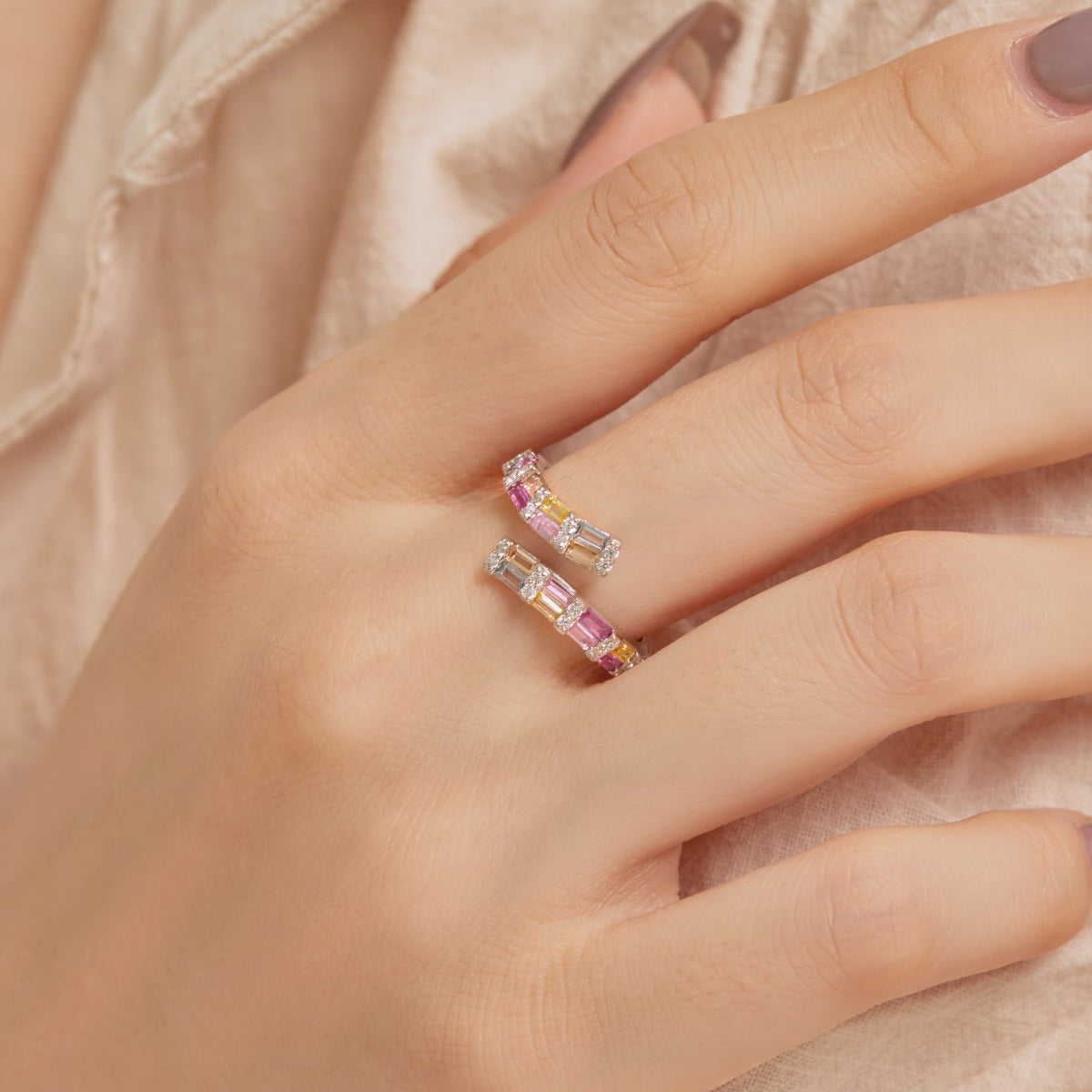 [Clover Jewelrys]Charming Colorful Radiant Cut Adjustable Daily Ring